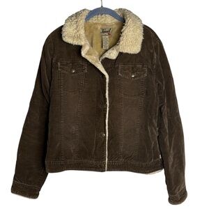 Fossil trucker jacket Chocolate brown Sherpa Teddy coat women’s size xl vintage